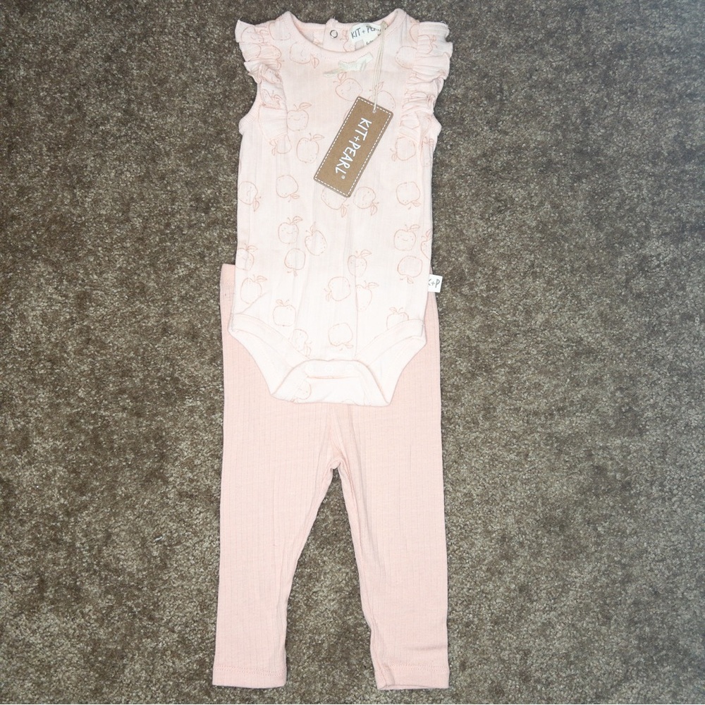 Kit + Pearl Ruffle Apple Onesie Cotton Pant Set